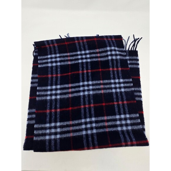 VINTAGE BURBERRYS OF LONDON AUTHENTIC BLUE RED PLAID  LAMBSWOOL UNISEX OS 1990s - Picture 8 of 12